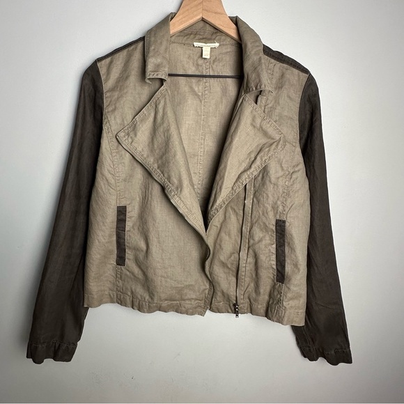 EILEEN Fisher Two Tone Coated Organic Linen Asym Zip Jacket M Stone Brown/Gray - Picture 4 of 10